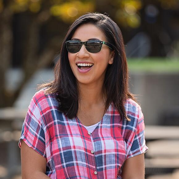 Female student smiling and talking